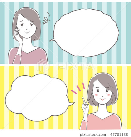 Middle-aged woman suffering spirited balloon speech conversation Middle-aged woman suffering spirited balloon speech conversation 47781188