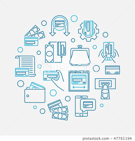 Vector illustration made with money line icons in circle shape Vector illustration made with money line icons in circle shape 47781194