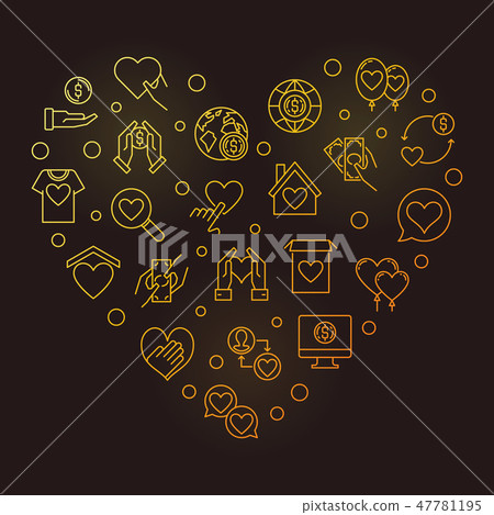 Donation icons in heart shape - vector golden illustration Donation icons in heart shape - vector golden illustration 47781195