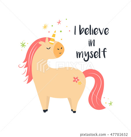 Cute magical unicorn. Inspirational card 47781632