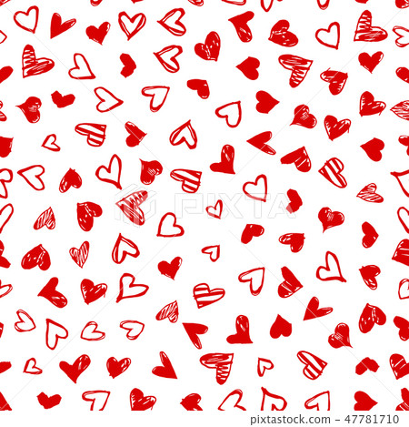 Seamless pattern with hand drawn doodle hearts....-插圖素材 [47781710 ...