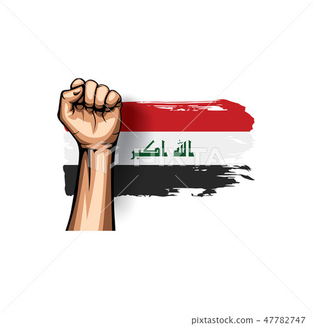 Iraqi flag and hand on white background. Vector illustration 47782747