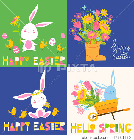 Set of four vector easter spring arts with... - Stock Illustration ...