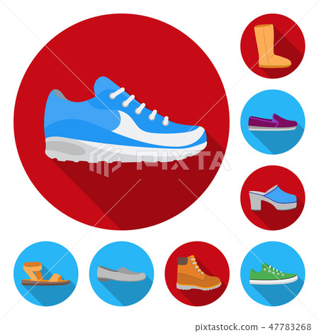A variety of shoes flat icons in set collection...-插圖素材 [47783268 ...