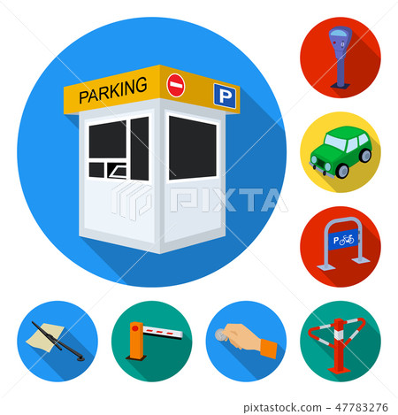 Parking for cars flat icons in set collection for design. Equipment and service vector symbol stock 47783276