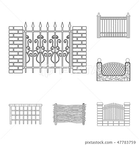 Different fence outline icons in set collection for design.Decorative fencing vector symbol stock 47783759