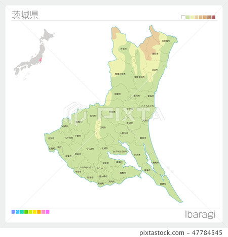 茨城縣的地圖(輪廓線,顏色分類,市鎮,區劃) 茨城縣的地圖(輪廓線,顏色分類,市鎮,區劃) 47784545
