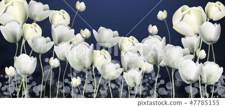 White flowers banner Vector. Duotone retro floral White flowers banner Vector. Duotone retro floral 47785155