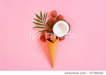 Concept of tropical ice cream with coconut  47786092