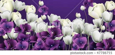 Purple flowers banner Vector. Duotone retro floral 47786755