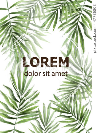 Palm leaves pattern Vector watercolor. Tropic 47786808