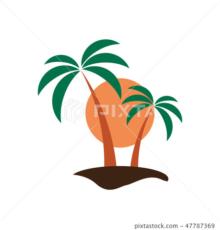Palm tree with sun vector icon tropical island - Stock Illustration ...