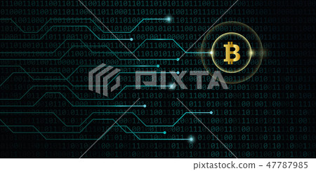 golden bitcoin crypto currency with blue binary...-插圖素材 [47787985 ...