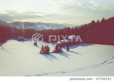 Winter scenery in Silesian Beskids mountains. Winter scenery in Silesian Beskids mountains. 47788343