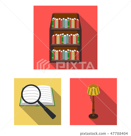 Library and bookstore flat icons in set collection for design. Books and furnishings vector symbol Library and bookstore flat icons in set collection for design. Books and furnishings vector symbol 47788404
