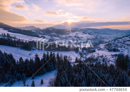 Winter scenery in Silesian Beskids mountains. Winter scenery in Silesian Beskids mountains. 47788650