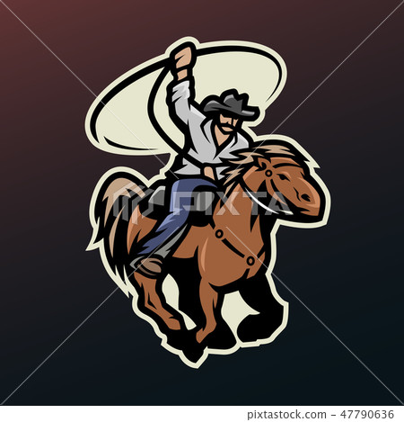 Cowboy with a lasso on a horse. Cowboy with a lasso on a horse. 47790636
