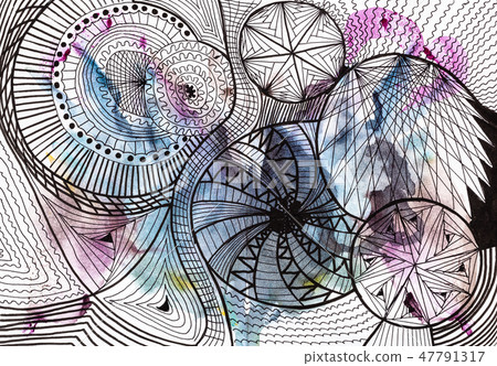 abstract circle pattern on watercolor monotype 47791317