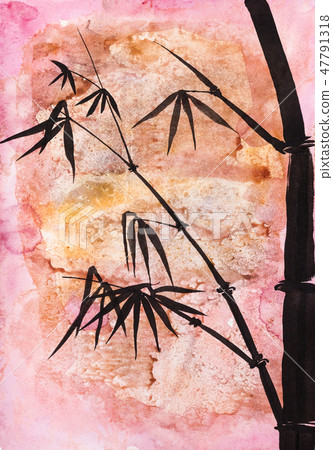 bamboo handpainted by black on colored paper bamboo handpainted by black on colored paper 47791318