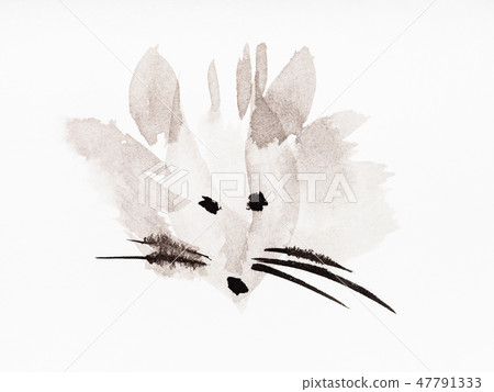 mouse handpainted by black watercolors 47791333