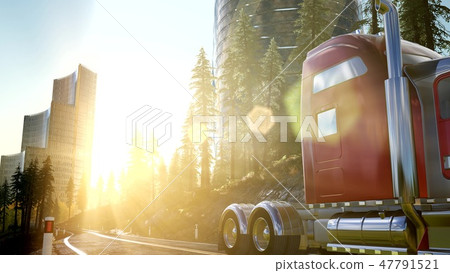 Truck on the road at sunset Truck on the road at sunset 47791521