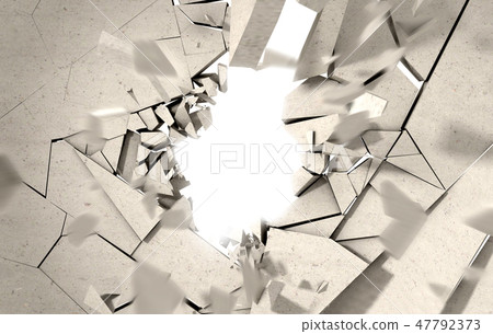 Hole in cement and brick wall 47792373