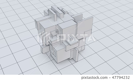 Abstract 3d object consisting of cubes. White background Abstract 3d object consisting of cubes. White background 47794232