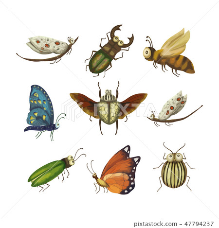 Vector Icon set with cute 3d insect. Vector Icon set with cute 3d insect. 47794237