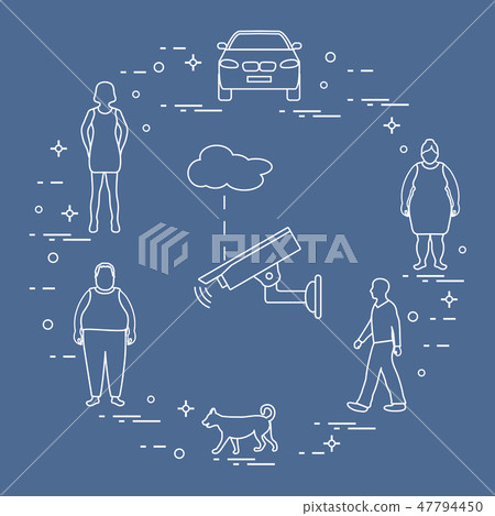 Security camera, dog, woman, girl, men, car 47794450