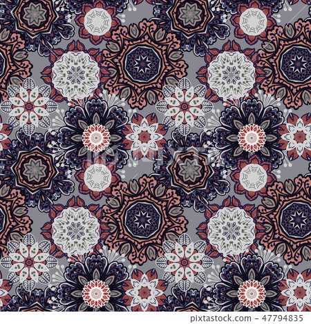 Seamless pattern texture. Indian, arabic, turkish style elements. Vintage vector card. Hand drawn 47794835