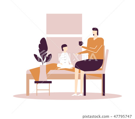 Mother and daughter - flat design style colorful illustration 47795747