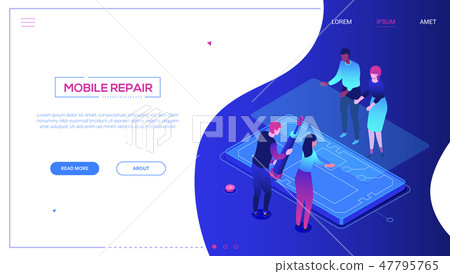 Mobile repair service - modern colorful isometric vector web banner Mobile repair service - modern colorful isometric vector web banner 47795765