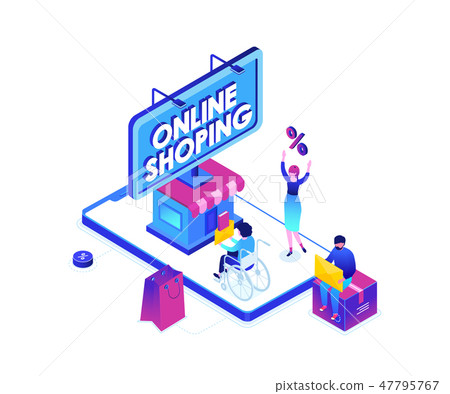 Online shopping - modern colorful isometric vector illustration 47795767
