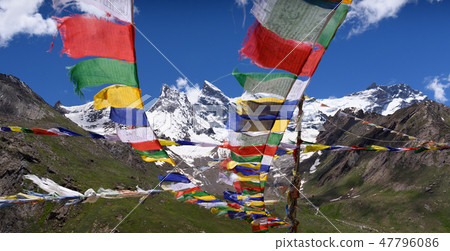 Mt.Nun-Kun landscape with buddhist prayer flags Mt.Nun-Kun landscape with buddhist prayer flags 47796086
