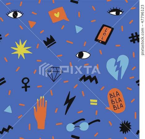 Seamless pattern with symbols for teenage girls. Seamless pattern with symbols for teenage girls. 47796123