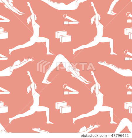 Sports seamless pattern with women doing yoga - Stock Illustration ...