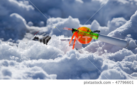 A small rod on the ice in winter A small rod on the ice in winter 47796601