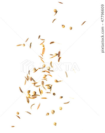 Sesame seeds with bread on white background 47796609
