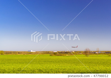Aircraft landing on runway, airport Pulkovo Russia Aircraft landing on runway, airport Pulkovo Russia 47798012