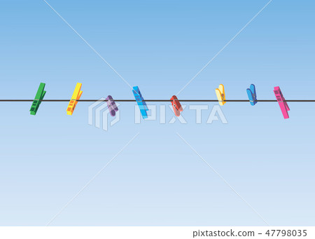 Clothes Pins Clothes Line Rope Seven Wooden Pegs Stock Vector by