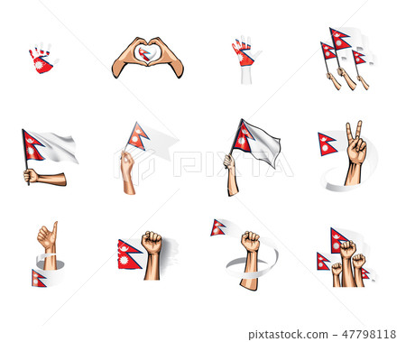 Nepal flag and hand on white background. Vector illustration Nepal flag and hand on white background. Vector illustration 47798118