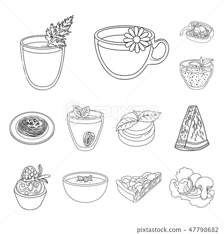 Vegetarian dish outline icons in set collection for design.Vegetable and milk food vector symbol Vegetarian dish outline icons in set collection for design.Vegetable and milk food vector symbol 47798682