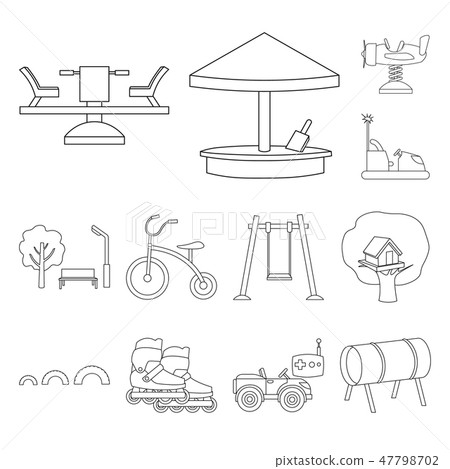 Playground, entertainment outline icons in set collection for design. Attraction and equipment 47798702