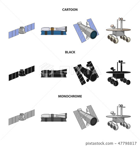 The space station in orbit, the preparation of the launch rocket, the lunar rover on the surface 47798817