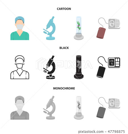 Plant in vitro, nurse, microscope, tonometer. Medicine set collection icons in cartoon,black Plant in vitro, nurse, microscope, tonometer. Medicine set collection icons in cartoon,black 47798875
