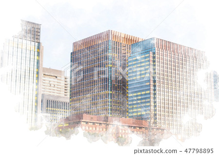 High-rise building group watercolor style High-rise building group watercolor style 47798895