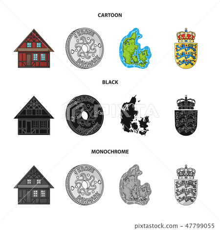 House, residential, style, and other web icon in cartoon,black,monochrome style. Country, Denmark 47799055