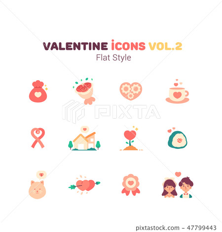 Valentine icons in flat style - Stock Illustration [47799443] - PIXTA