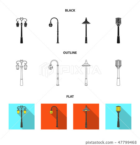 Lamppost in retro style,modern lantern, torch and other types of streetlights. Lamppost set Lamppost in retro style,modern lantern, torch and other types of streetlights. Lamppost set 47799468