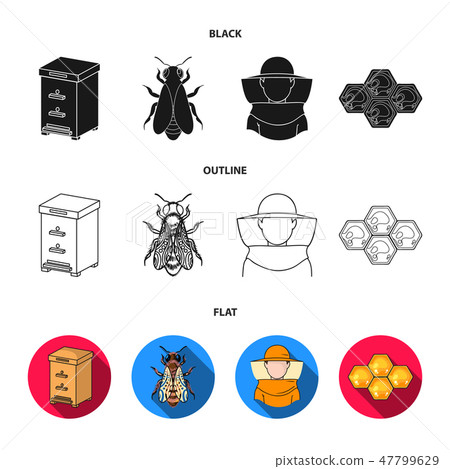 The bee, the bee-keeper in the mask, the honeycomb of the honey.Apiary set collection icons in 47799629